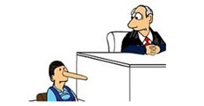 Liar legal illustration man witness stand very long nose thumb